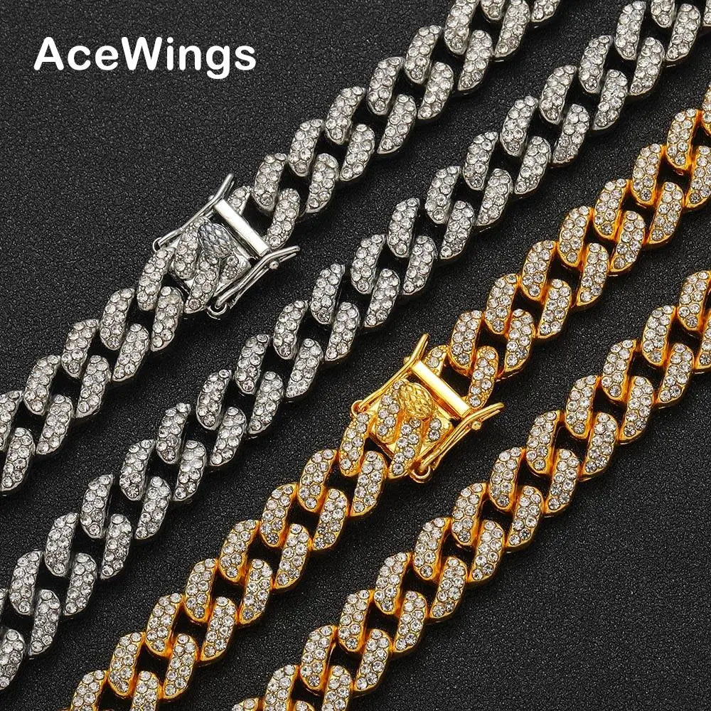 AC025  9mm Double Line Crystal Necklace for Men and Women Cuban Chain Necklace Hip Hop Jewelry