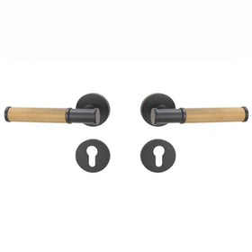 Modern Luxury Double Open Solid Brass Knurled Rosette Lever Door Handle with Gold Matt Black Finish for Hotel Use