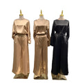 2021 Latest  New Solid Color Satin Loose Top and Pants Two  Outfits for Woman Modern Casual Set Islamic Women Outfit Abaya