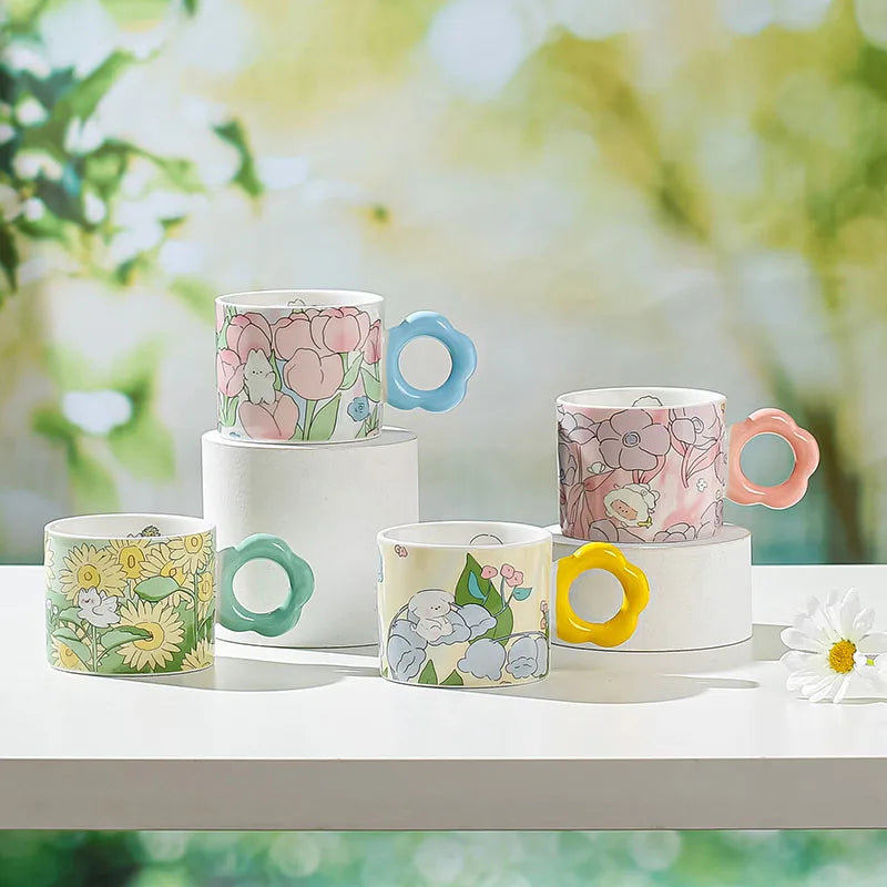 Solhui New Summer Flower Ceramic Custom Coffee Mugs Handmade Mug Ceramic Cup Set