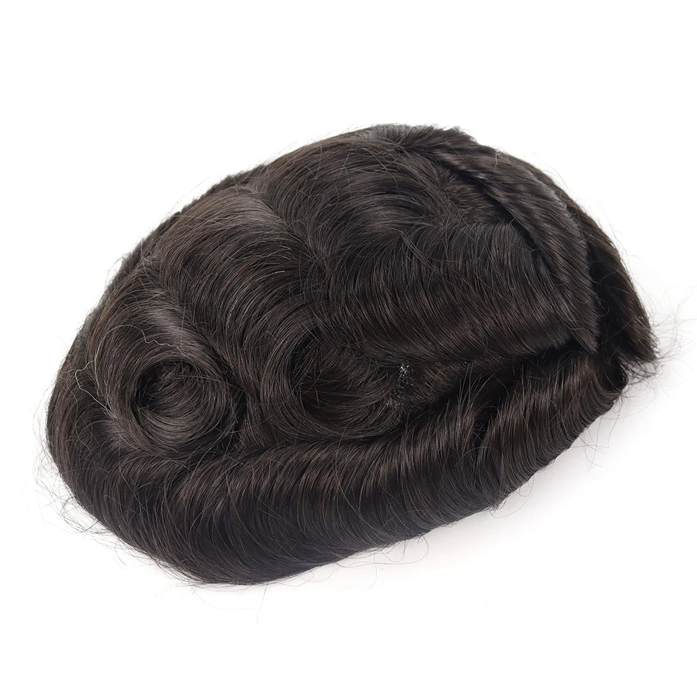 GEKLA Men Toupee Middle French Lace Wig Man Skin Base Real Natural Human Hair Toupee Replacement Systems Wig Prosthesis