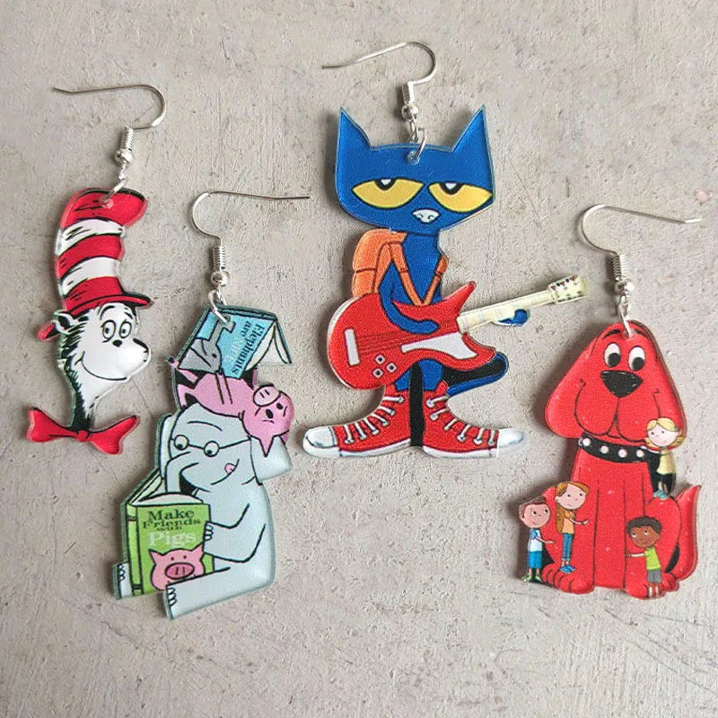 Popular Picture Book Earrings Guitar Cat Elephant Dog Cute Animal Acrylic Earrings for Teacher Appreciation Gifts