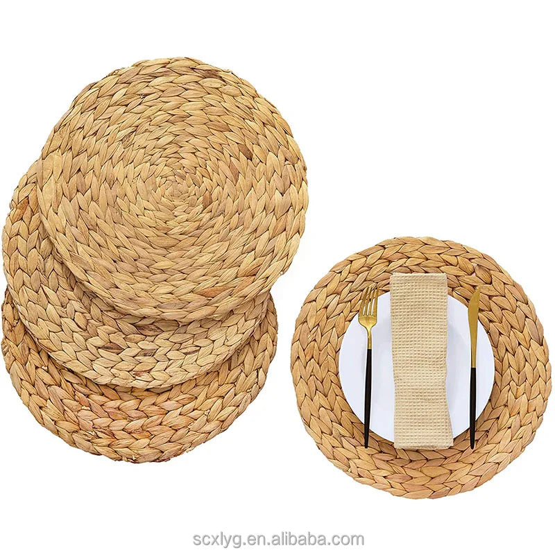 XL-Luxury Round Grass Hand Woven Placemats Natural Water Hyacinth Weave Placemat