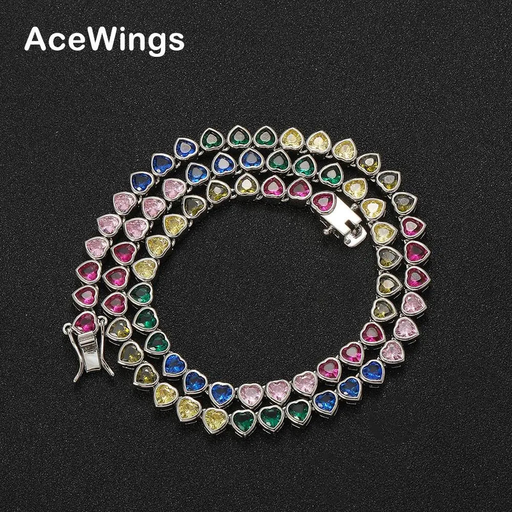 BC228 Colorful Heart Shape CZ Chain Men and Women Tennis Necklace Hip Hop Jewelry