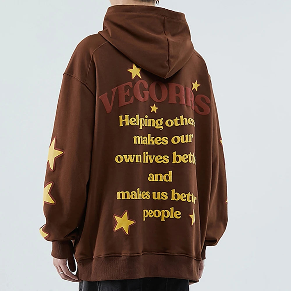 Custom Oversized Kangaroo Pocket Eco-Friendly Cotton Letter French Terry Hoodie Custom Logo Star Screen Printing 100% Cotton