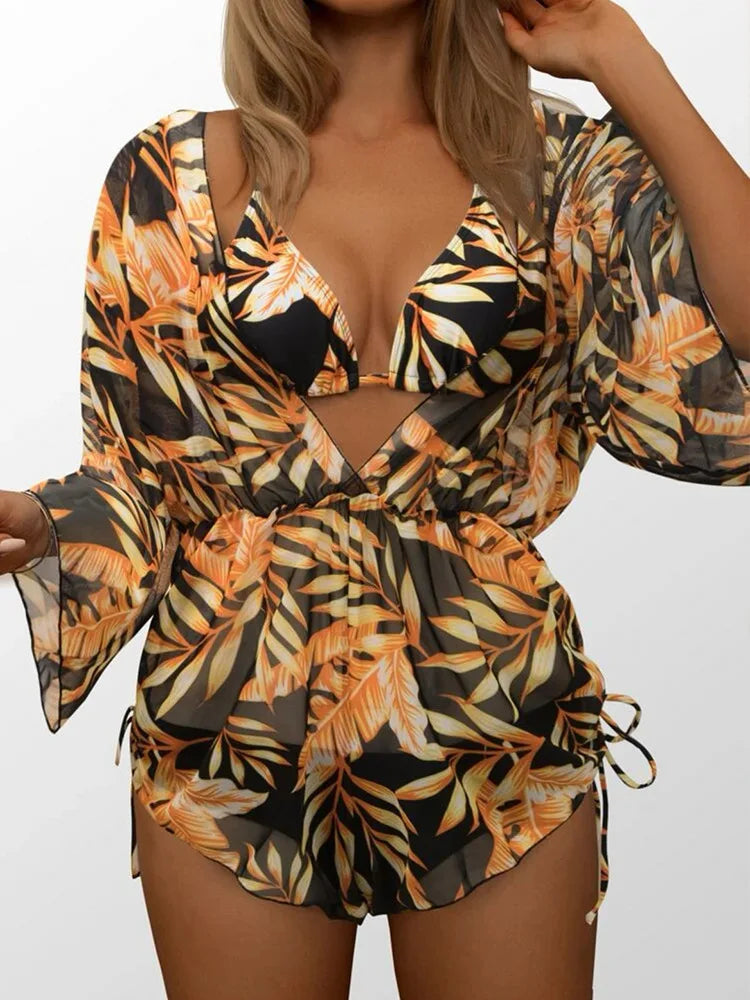 JSN 2023 Custom Plus Size Swimsuit 3 Piece Bathing Suit Swimwear Beachwear Print Bikini Dress Cover Up swimwear Bikini