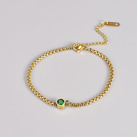 Women 2025 Simple Fashion Jewelry 18K Gold Plated Stainless Steel Green Cubic Zirconia Bracelet