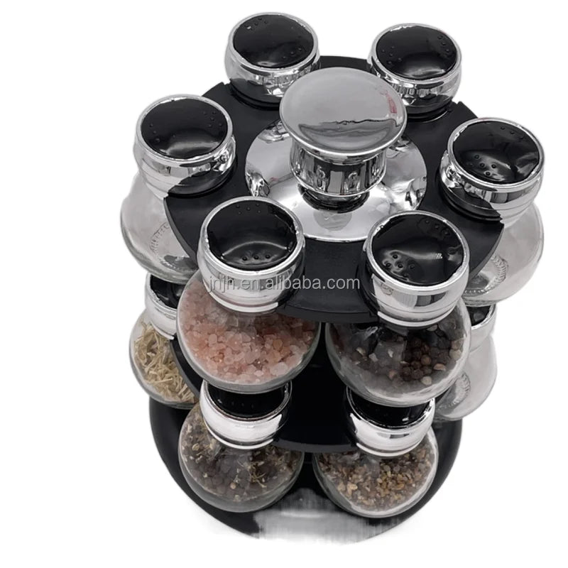 12 Pcs Condiment Set 360 Rotating Organizer Revolving Carousel Kitchen Spice Jar Rack