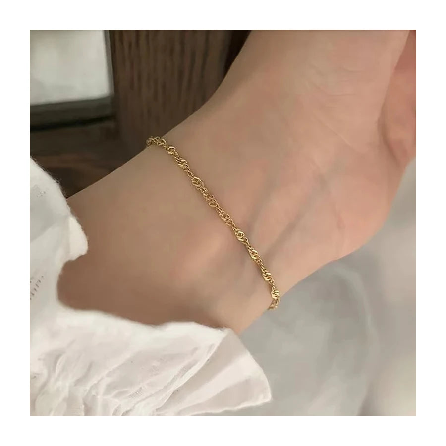 Delicate Stainless Steel Gold Thin Singapore Chain Bracelet Layered Bracelets for Women Jewelry