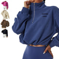 Wholesale Fashion Women's Hoodies & Sweatshirts Custom Logo Long Sleeve Top Stand Collar Quarter Zip Cropped Sweatshirt