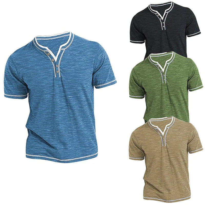 RNSHANGER Men's Plain Henley Shirt Round Neck Summer Comfortable Fashion Short Sleeve Tee Top Casual Street Wear Sports Tshirt