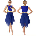 Popular Womens Color Block Patchwork Dresses Sleeveless Zipper Back Irregular Hem Modern Lyrical Dance Costume Dance Dress