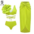 JSN 2025 Fashion Swimwear 3D Beads Flowers  Women Beachwear Solid Bathing Suits Cut Out Women's One Piece Bikini with Swimdress