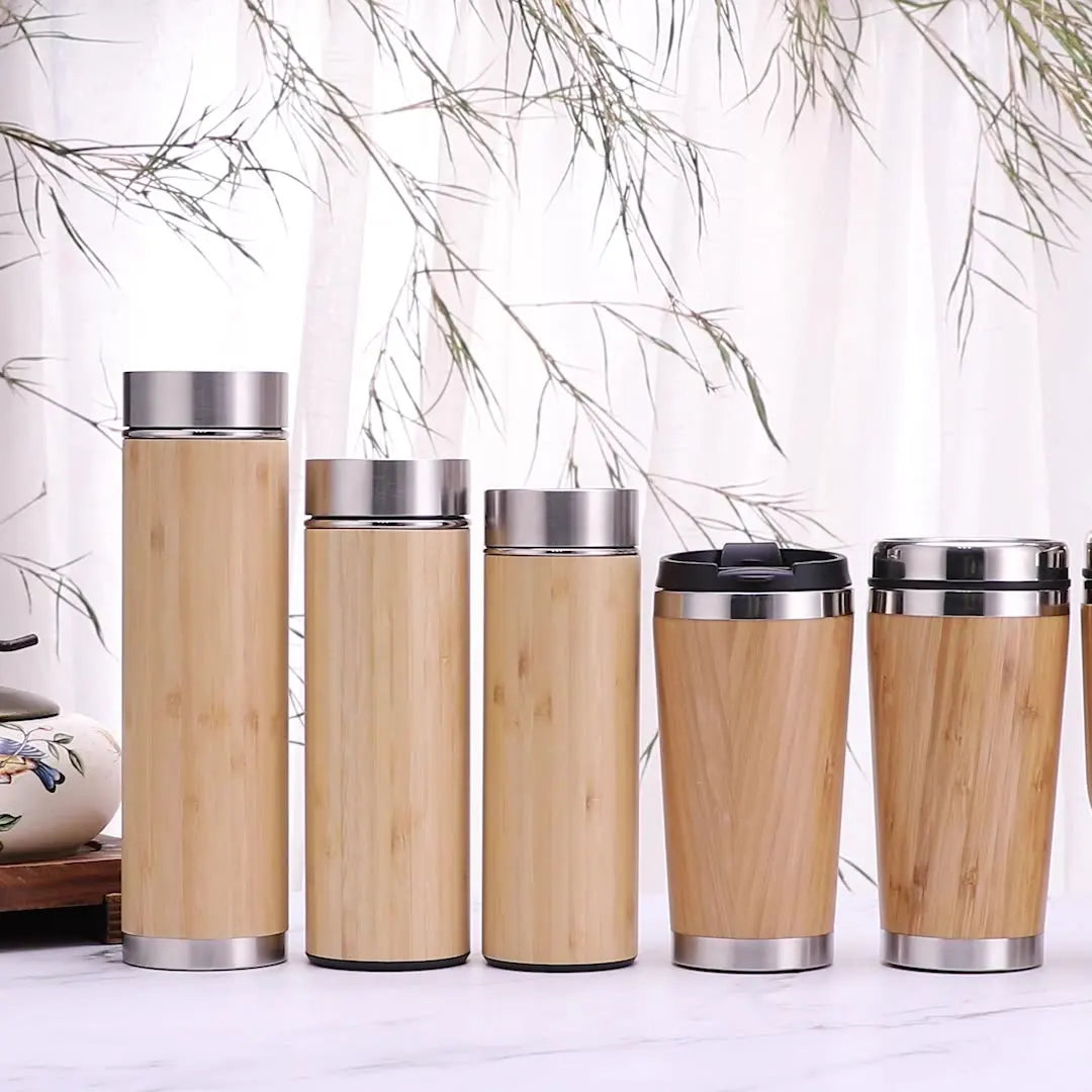 450/500 ML New Design BPA Free Bamboo Blank Water Bottle Eco Double Wall Bamboo Stainless Steel Water Bottle Bamboo Thermos
