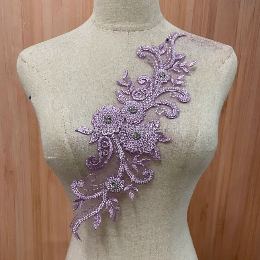 Lialic Beaded Applique Lace Flower for Lyrical Dance Ballroom Costumes Bridal Headbands Sashes on With Sequin