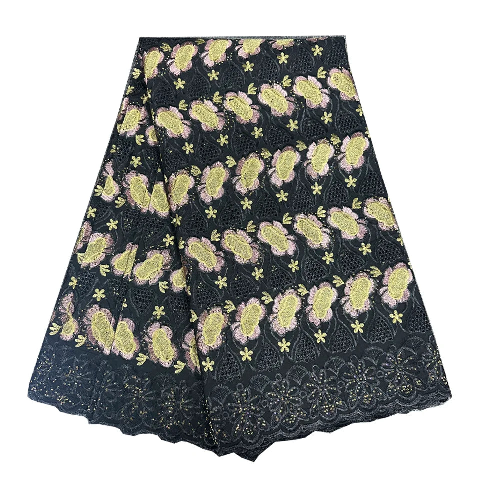 Wholesale Embroidery African Cotton Lace Fabric With Rhinestones 5 Yards Swiss Voile Lace for Women Party Dresses Sewing