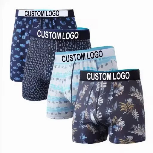 Factory Wholesale Men's Custom Printed Underwear Solid Pattern Knitted Boxer Shorts with Embroidery Decoration