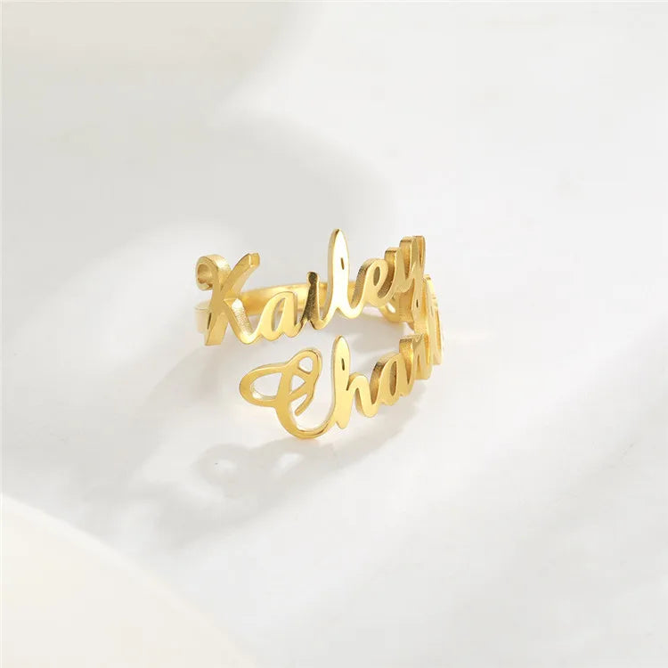 SP Popular Design DIY Stainless Steel Name Ring Couple 18K Gold Customized Personalized Double Name Rings