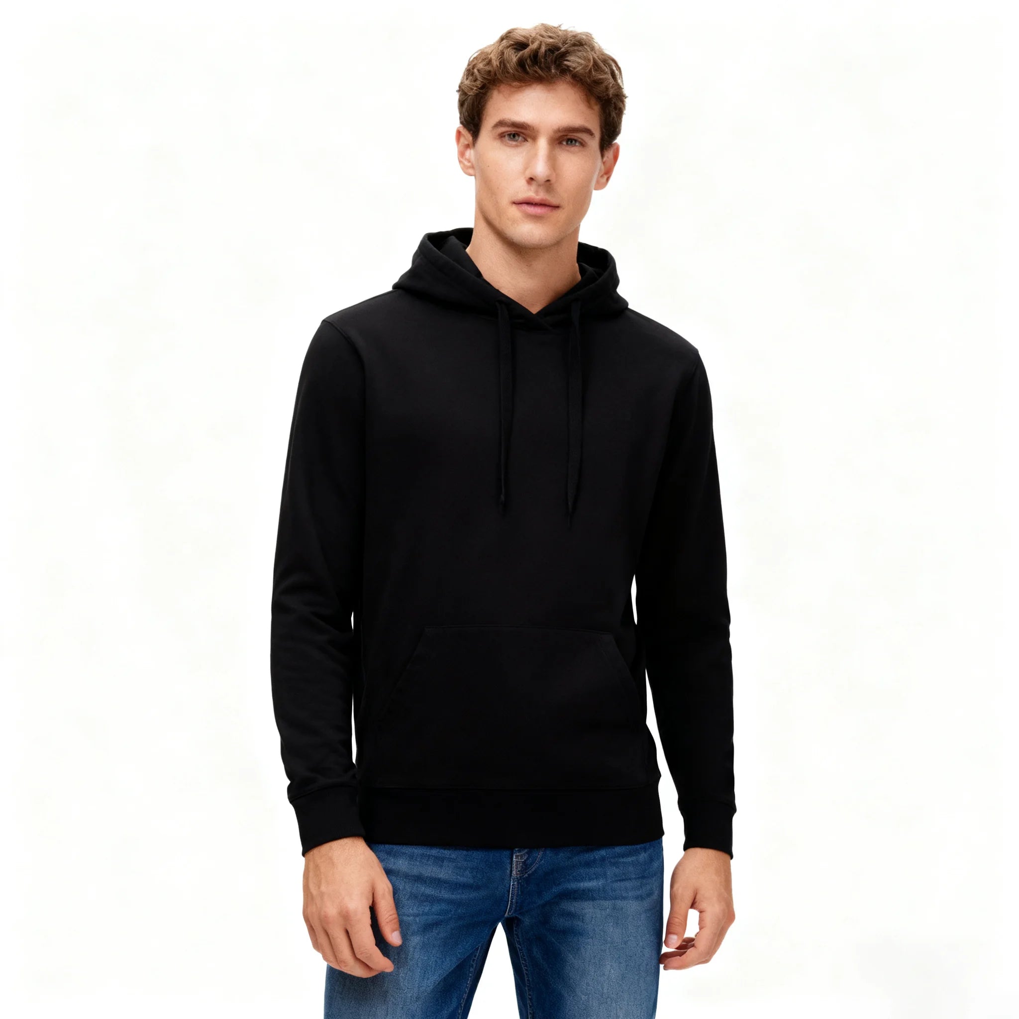Fitspi Mens Hooded Sweater Fleece Lined Thickened Design Office Version Loose Large Size Couple Wear Group Clothes