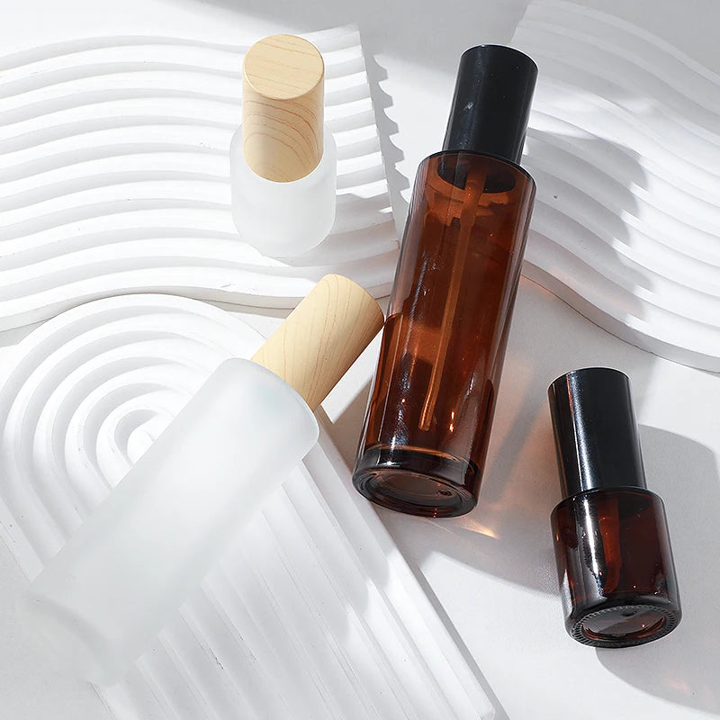4oz 120ml Amber Clear Frosted Glass Press Lotion Pump Bottle for Skin Care Cream and Face Cream Brown Mist Spray Bottle