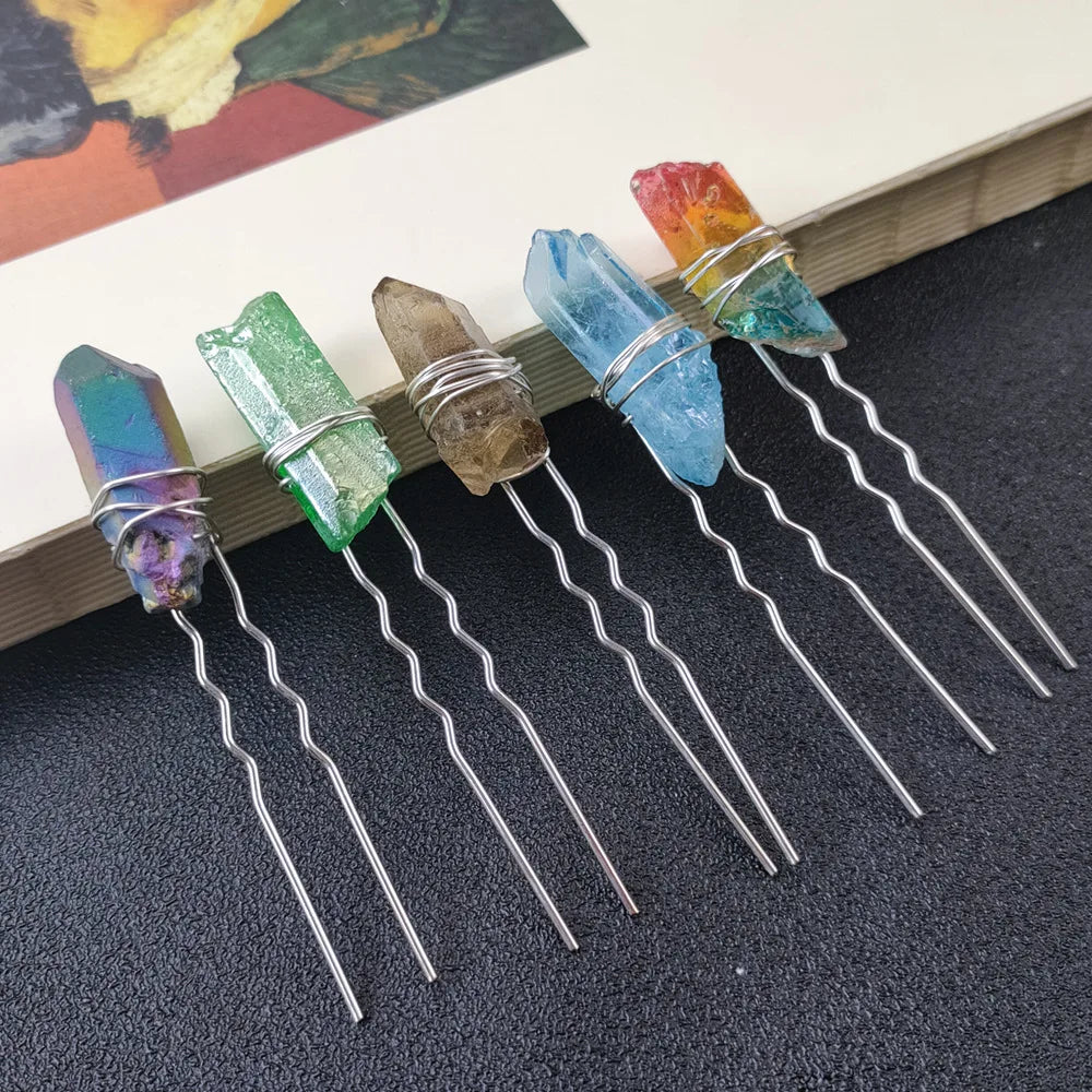 Fancy Rough Clear Quartz Crystal Arua Quartz Hairpin Hairpin New Crystal Column Hair Accessories for Healing Stones Points