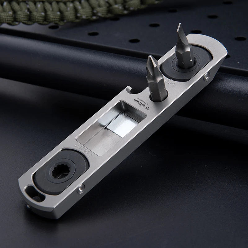 Titanium Alloy Telescopic Crowbar Bottle Opener Screwdriver Wrench Outdoor Camping EDC Hand Tools With 2 Batch Head Camping Tool