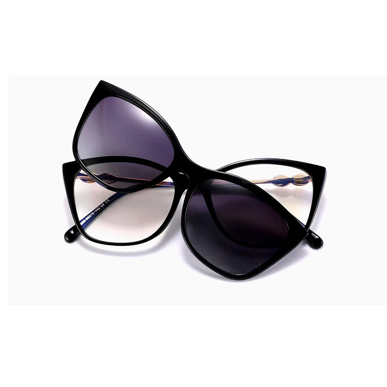 New Trendy TR90 Cat Eye Sun Glasses Anti Blue Light 2 in 1 Clip on Magnetic Women Sunglasses Polarized