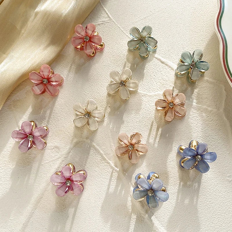 Kids Children Hair Accessories Little Girls Princess Acrylic Small Hair Claws Clips Rhinestone Crystal Mini Flower Hair Claw