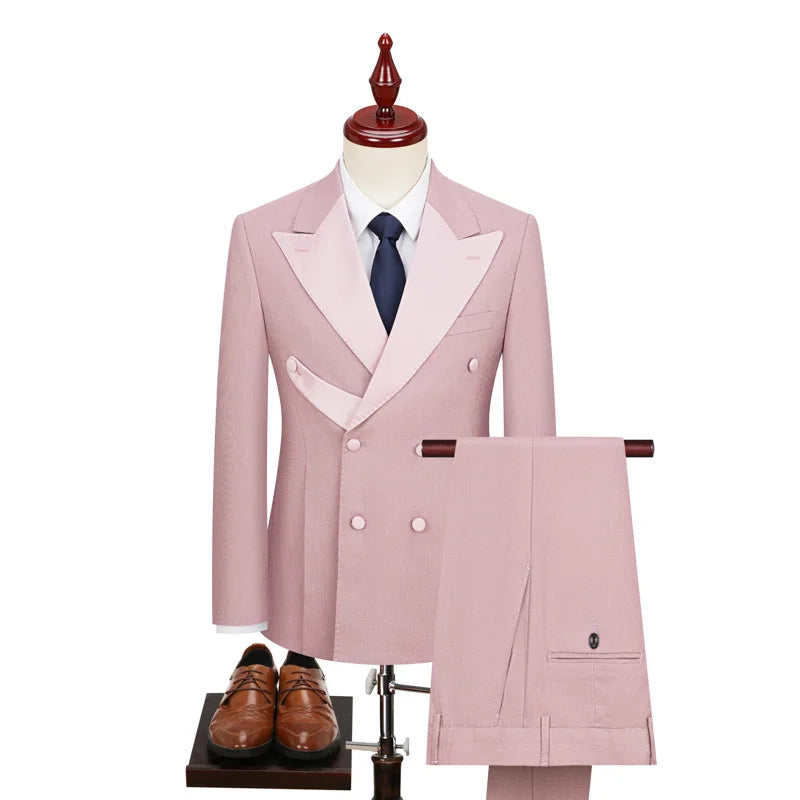 New Men's Wedding Dress Groomsman Clothing Two-piece Set Double Breasted Suit