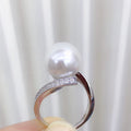 R1127 11-12mm Natural Freshwater Pearl Ring Accessory 925 Sterling Silver Adjustable Size Engagement Jewelry Ring for Women