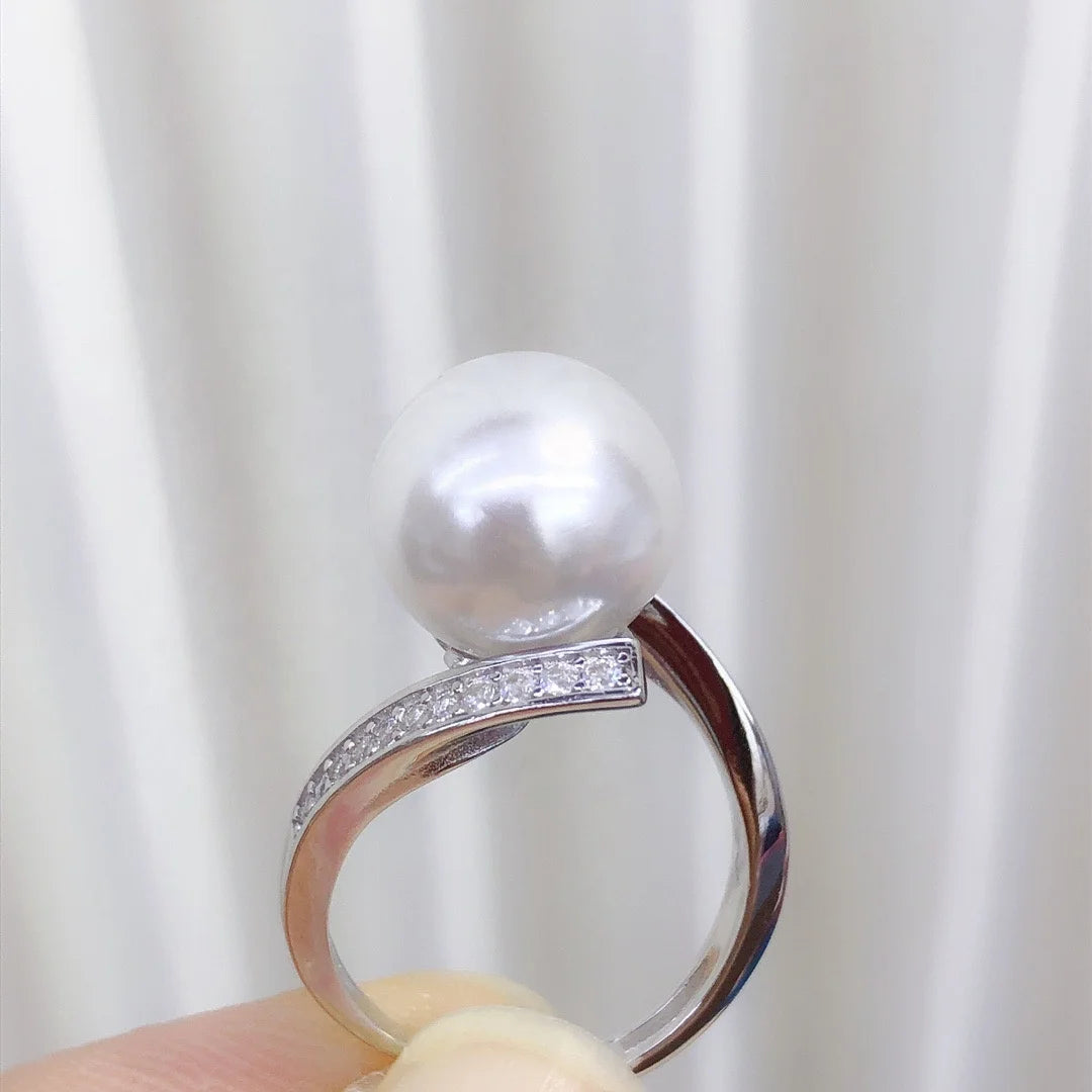 R1127 11-12mm Natural Freshwater Pearl Ring Accessory 925 Sterling Silver Adjustable Size Engagement Jewelry Ring for Women