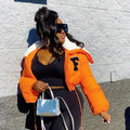 2022 Winter Fashionable Letters Bubble Cropped Long Sleeve Fleece Women Jackets and Coats