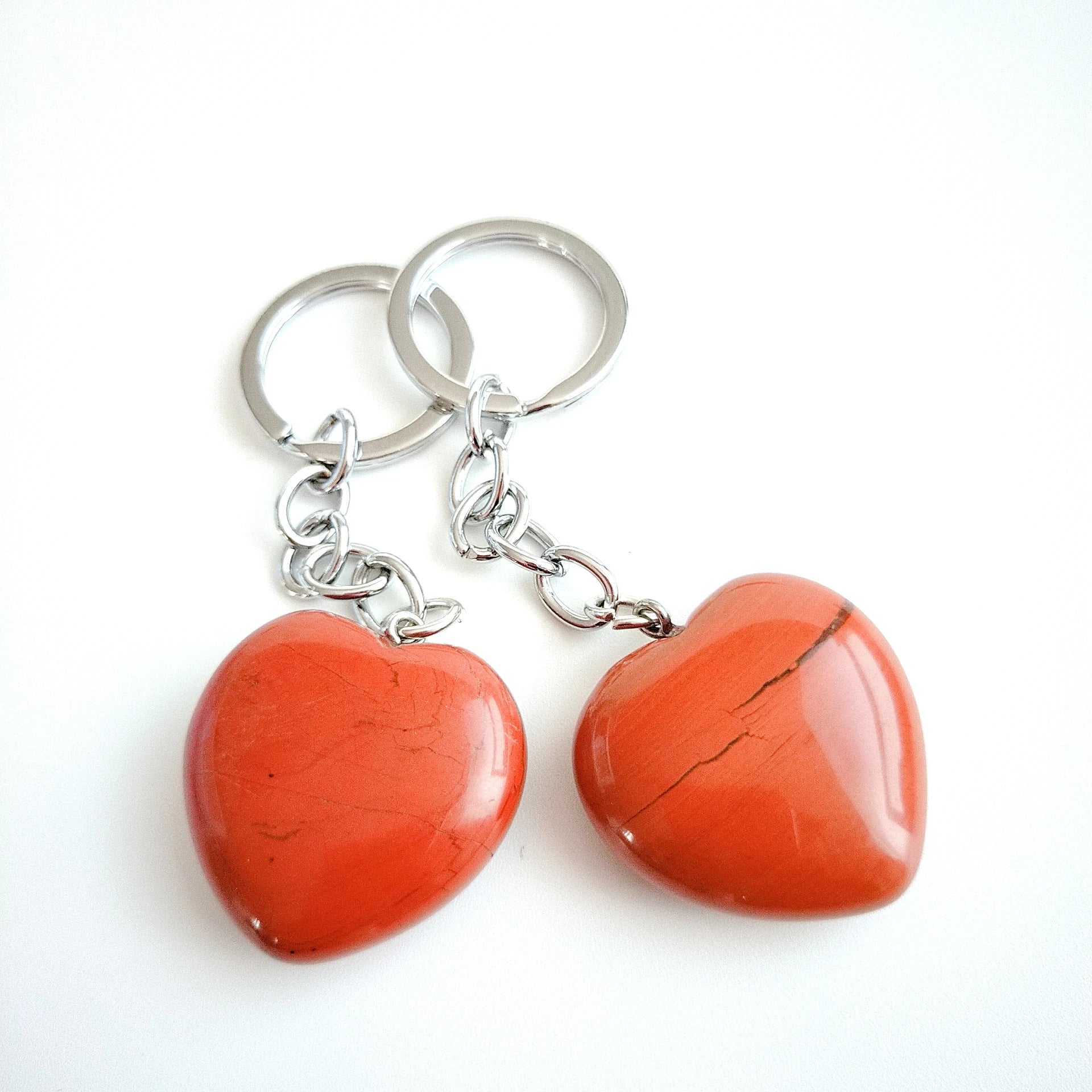 Diy Bulk Supplier Handmade Natural Stone Heart Crystal Natural Stone Carnelian Key Chain Heart Key Chain