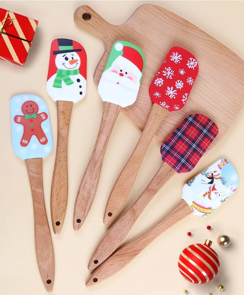 Cute Christmas Cooking Tool Santa Silicone Spatula Set Heat Resistant Kitchen Tools for Bakery Cake Baking Spatula