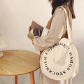 Wholesale Recycled Grocery Beach Round Canvas Tote Bag Beige Cotton Canvas Shopping Tote Bag With Custom Printed Logo