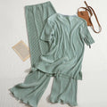 Boutique Wholesale 2026 Autumn New Fashionable Temperament Round Neck T-shirt High Waist Slit Wide Leg Pants Women's Set