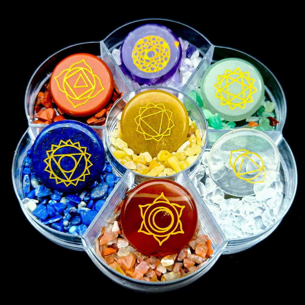 DIY Huiying Natural Crystal Seven Chakra Clear Quartz Energy Stone Set Round Crushed Stone Energy Healing Stone Energy Kit
