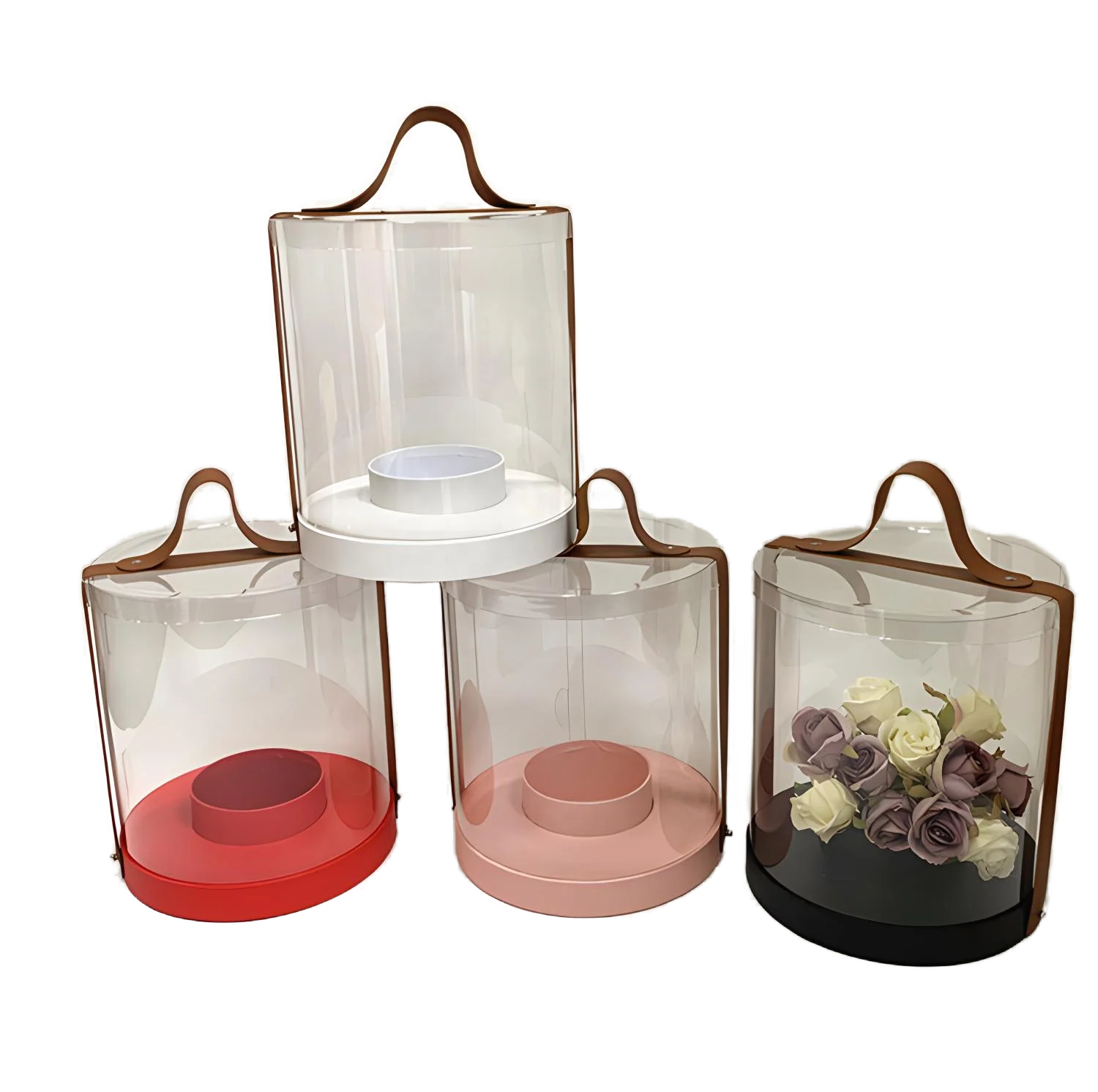 Spot (custom) Transparent Pvc Round Hand Bucket Transparent Flower Gift Box Round Transparent Flower Box with Gift Packaging Box