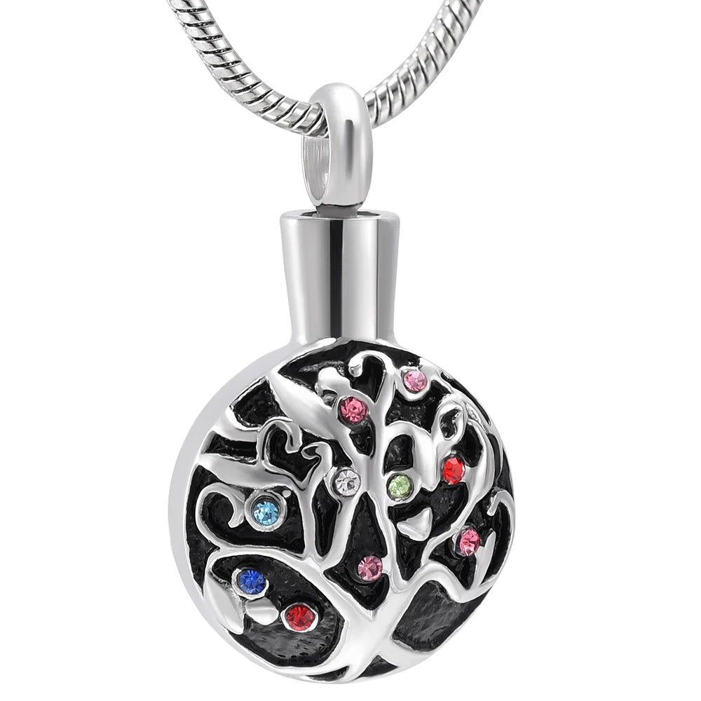 Stones Life Christian Tree Hollow Pendant for Women Necklace Silver Plated Stainless Steel Cremation Ashes Urn Holder Keepsake