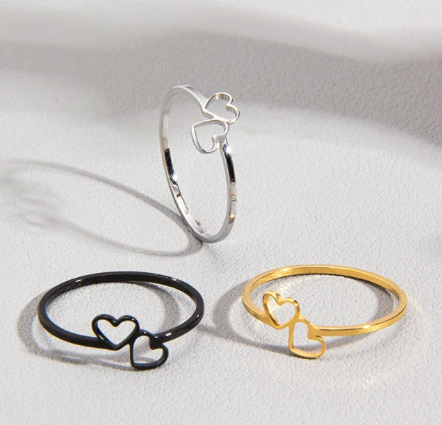 Minimalist Jewelry Rings Stainless Steel 18k Heart Hollowed Out Heart Interlocking Ring Simple Jewelry Couple Ring Gift for Her