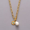 Gold Plated Brass Flower Chunky Link Chain Imitation Pearl Torques Necklace Wedding Party Jewelry