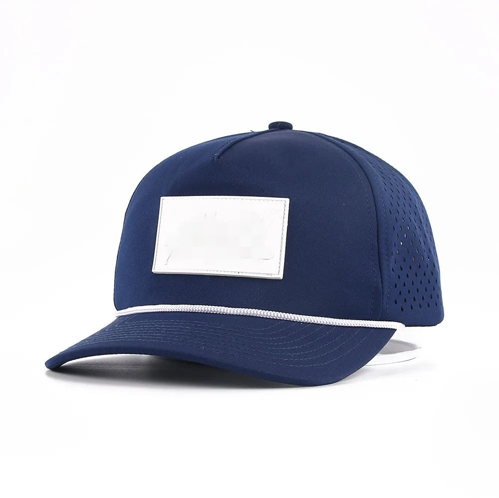 Trucker hat with leather patches Solid Blank Hat for Mens Womens Adjustable Strap Light Weight laser perforated hat