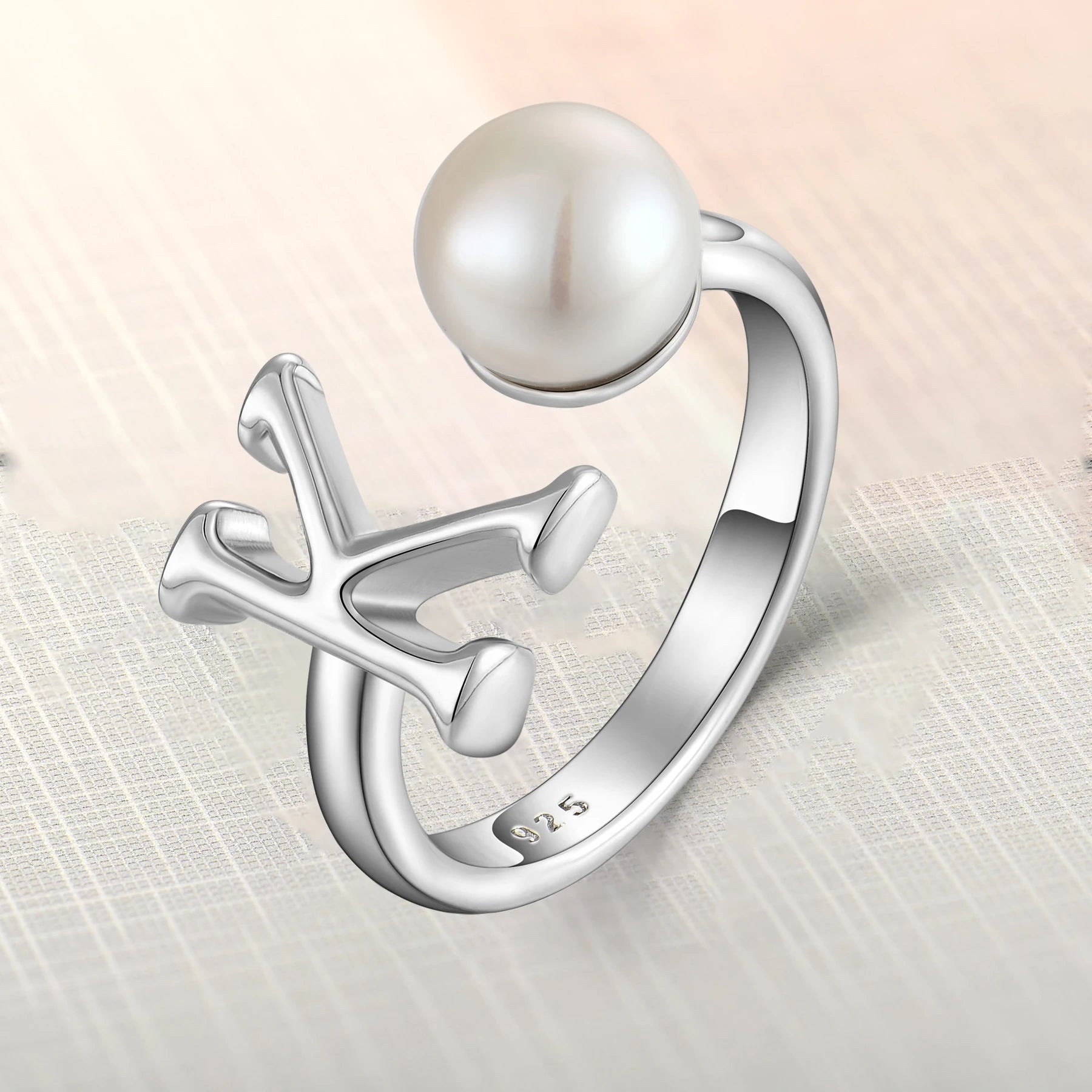 2024 Latest Letter K Design 5925 Sterling Silver Pearl Jewelry Adjustable Rings Custom Alphabet for Sale