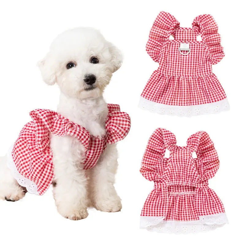 OEM ODM Classic Style Pet Costume New Princess Bow Lace Pink Printed Dog Cat Dress Accessory Puppy Clothes for Polyester