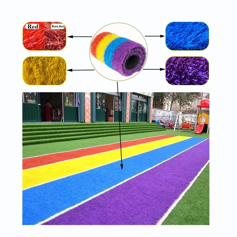 Colorful Outdoor Artificial Grass Carpet/ Kindergarten Red Yellow Blue Purple Turf