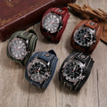 Luxury Male Punk Vintage Style Cow Leather Strap Watchband Wrist Bracelet Quartz Watches for Men