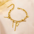 Fashion Stainless Steel Jewelry Chain Link Bracelet Multi-layer Tassel Heart Bracelet for Women Gold 18K