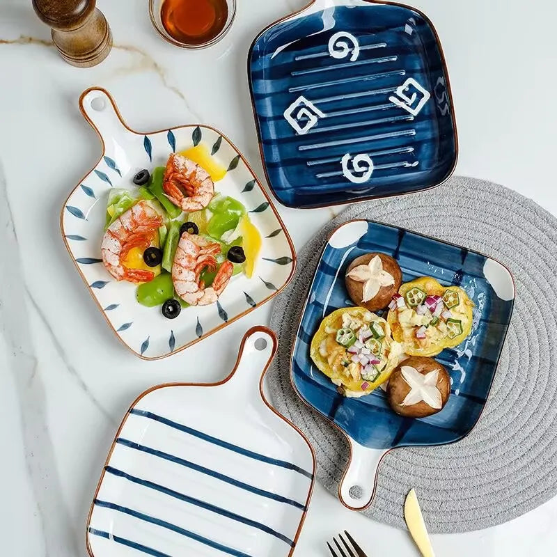 L Decoration Restaurant Home Use Ceramic Nordic Bake Ware Lasagna Pan Roasting Baking Dishes with Handle for Cooking