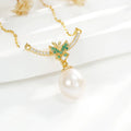 YBO Natural 9MM Freshwater Pearl Pendant Necklace with 18K Gold Plating V Shape Butterfly Clavicle Chains for Wedding Engagement