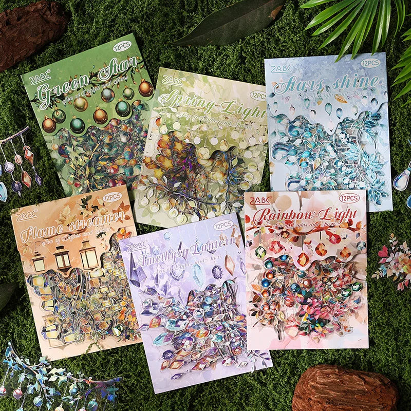 12 Sheets Per Pack Lights Sea Star Glow Laser Landscape Handbook Sticker Pack Pet Creative Stickers Handbook Material Stickers